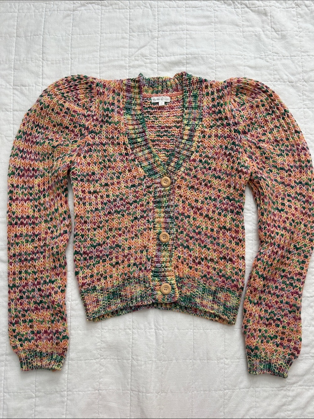 Multicolor V-Neck Button Front Knit Cardigan